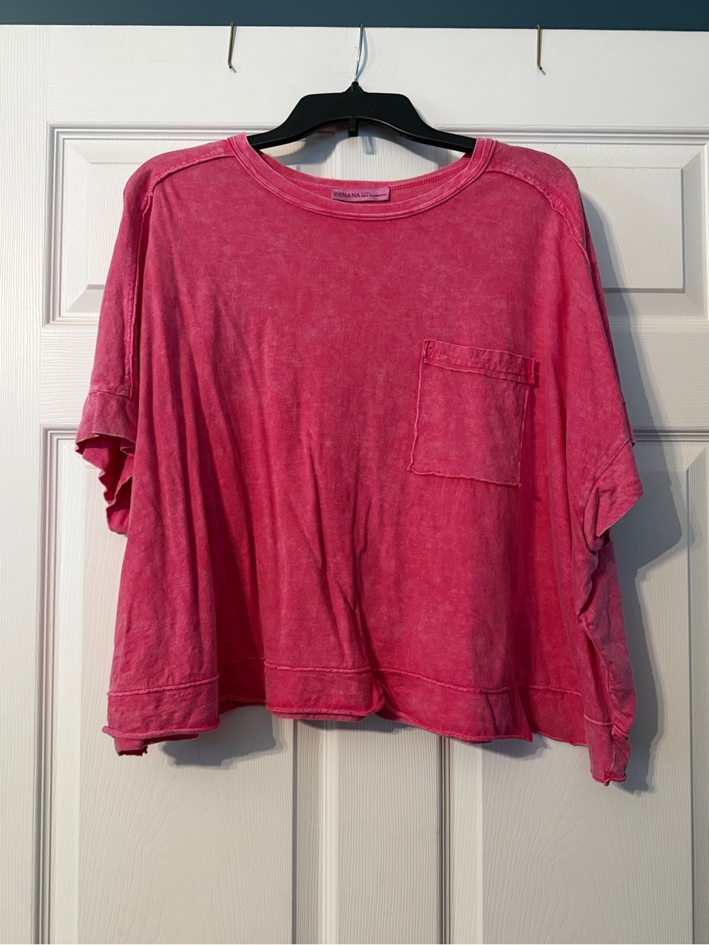 NWOT! Zenana Washed Pink Boxy Short Sleeve Pocket Top